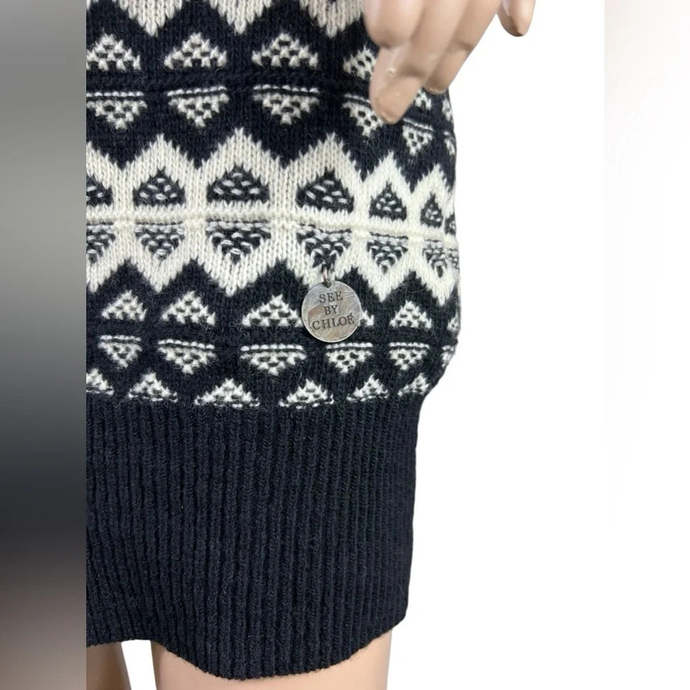 See by Chloe Womens Geometric Print Turtleneck Sweater Mini Dress Wool Size 4 - Picture 6 of 13